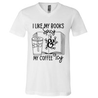 I Like My Books Spicy And My Coffee Icy Premium V-Neck T-Shirt