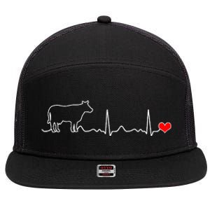 I Love My Cow Valve Ekg Heartbeat Heart Patient 7 Panel Mesh Trucker Snapback Hat