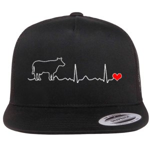 I Love My Cow Valve Ekg Heartbeat Heart Patient Flat Bill Trucker Hat