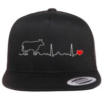 I Love My Cow Valve Ekg Heartbeat Heart Patient Flat Bill Trucker Hat