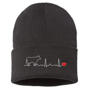 I Love My Cow Valve Ekg Heartbeat Heart Patient Sustainable Knit Beanie