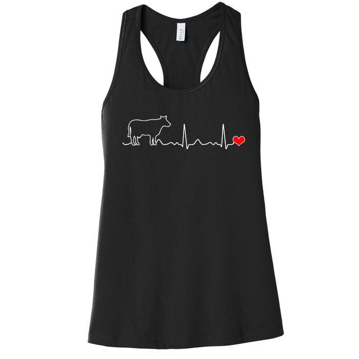 I Love My Cow Valve Ekg Heartbeat Heart Patient Women's Racerback Tank