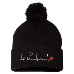 I Love My Cow Valve Ekg Heartbeat Heart Patient Pom Pom 12in Knit Beanie