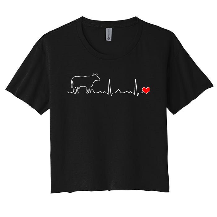 I Love My Cow Valve Ekg Heartbeat Heart Patient Women's Crop Top Tee