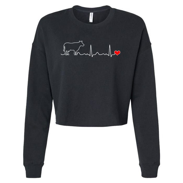 I Love My Cow Valve Ekg Heartbeat Heart Patient Cropped Pullover Crew