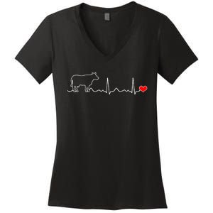 I Love My Cow Valve Ekg Heartbeat Heart Patient Women's V-Neck T-Shirt