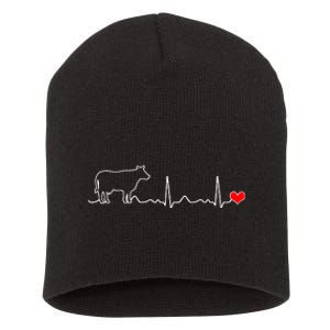 I Love My Cow Valve Ekg Heartbeat Heart Patient Short Acrylic Beanie