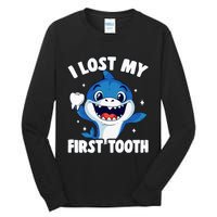 I Lost My First Tooth Tooth Fairy Teeth Out Funny Shark Tall Long Sleeve T-Shirt