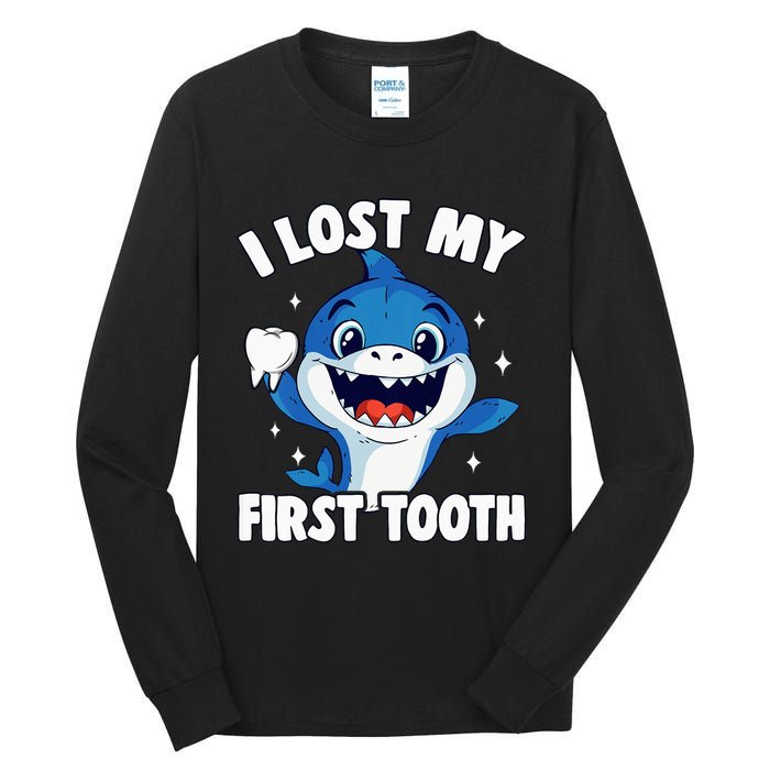 I Lost My First Tooth Tooth Fairy Teeth Out Funny Shark Tall Long Sleeve T-Shirt