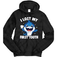 I Lost My First Tooth Tooth Fairy Teeth Out Funny Shark Tie Dye Hoodie