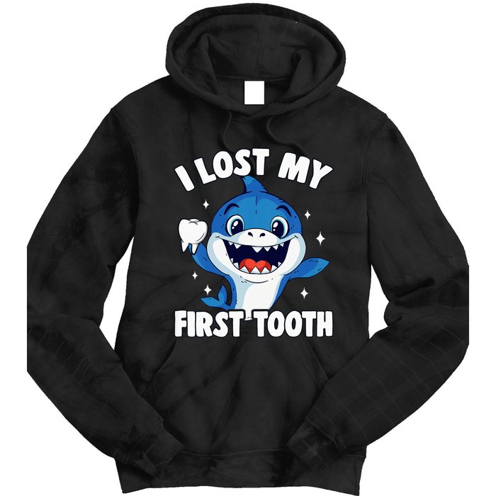 I Lost My First Tooth Tooth Fairy Teeth Out Funny Shark Tie Dye Hoodie