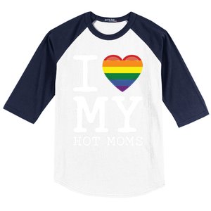 I Love My Hot Moms Rainbow Heart Son Daughter Gay Homosexual Gift Baseball Sleeve Shirt