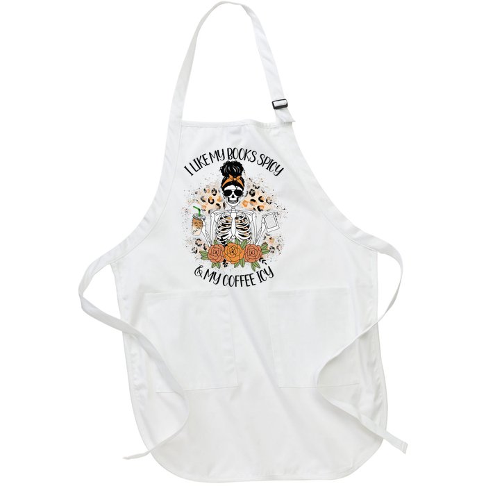 I Like My Books Spicy And My Coffee Icy Skeleton Full-Length Apron With Pockets