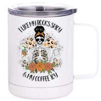 I Like My Books Spicy And My Coffee Icy Skeleton 12 oz Stainless Steel Tumbler Cup