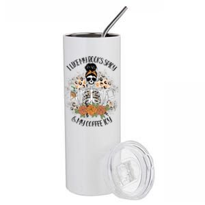 I Like My Books Spicy And My Coffee Icy Skeleton Stainless Steel Tumbler