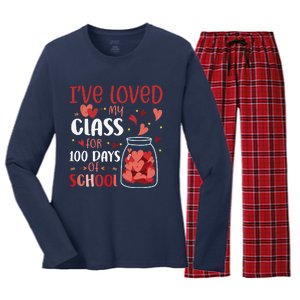 I've Loved My Class For 100 Days School Womens Teacher Women's Long Sleeve Flannel Pajama Set 