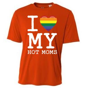 I Love My Hot Moms Rainbow Heart Son Daughter Gay Homosexual Gift Cooling Performance Crew T-Shirt