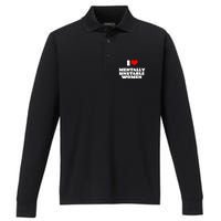 I Love Mentally Unstable Women Red Heart Funny Sarcastic Performance Long Sleeve Polo