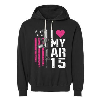 I Love My Ar15 Gift Pink Argift15 Rifle Owner Usa Flag Great Gift Garment-Dyed Fleece Hoodie