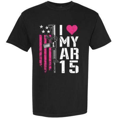 I Love My Ar15 Gift Pink Argift15 Rifle Owner Usa Flag Great Gift Garment-Dyed Heavyweight T-Shirt