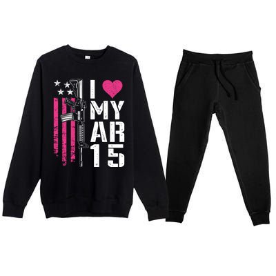 I Love My Ar15 Gift Pink Argift15 Rifle Owner Usa Flag Great Gift Premium Crewneck Sweatsuit Set