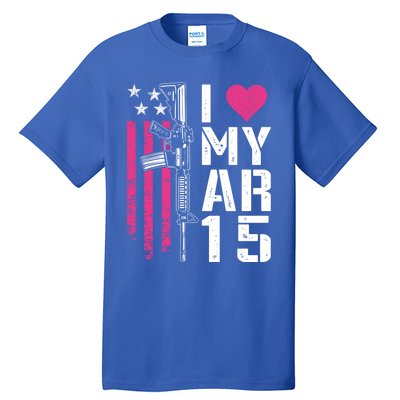 I Love My Ar15 Gift Pink Argift15 Rifle Owner Usa Flag Great Gift Tall T-Shirt