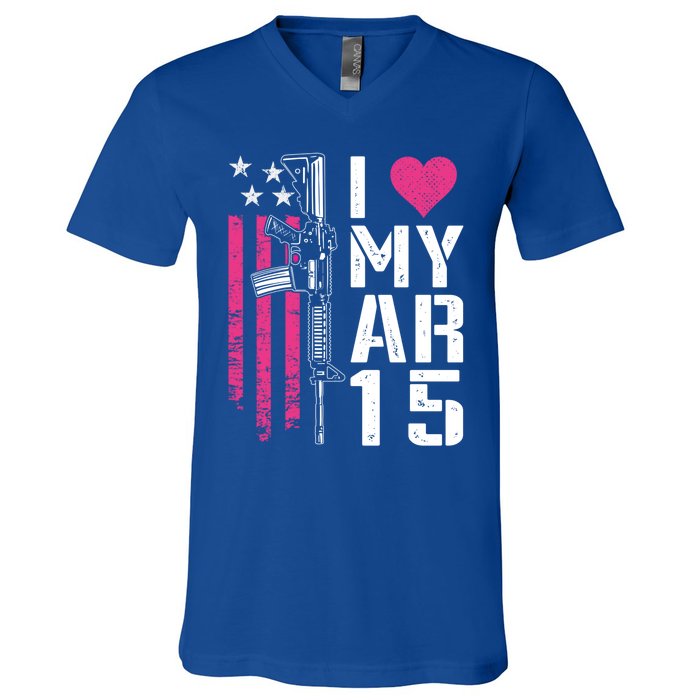 I Love My Ar15 Gift Pink Argift15 Rifle Owner Usa Flag Great Gift V-Neck T-Shirt