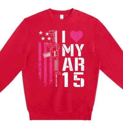 I Love My Ar15 Gift Pink Argift15 Rifle Owner Usa Flag Great Gift Premium Crewneck Sweatshirt