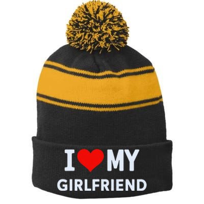 I Love My Hot Girlfriend I Heart My Hot Girlfriend Gf Couple Stripe Pom Pom Beanie