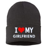 I Love My Hot Girlfriend I Heart My Hot Girlfriend Gf Couple Sustainable Knit Beanie