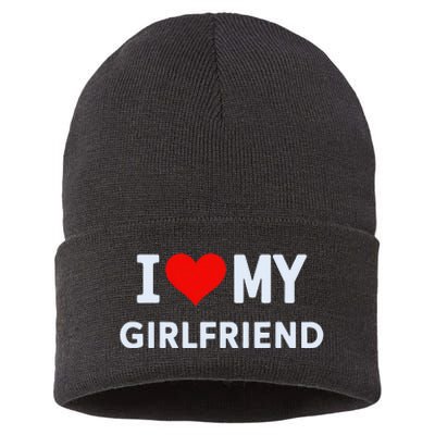 I Love My Hot Girlfriend I Heart My Hot Girlfriend Gf Couple Sustainable Knit Beanie