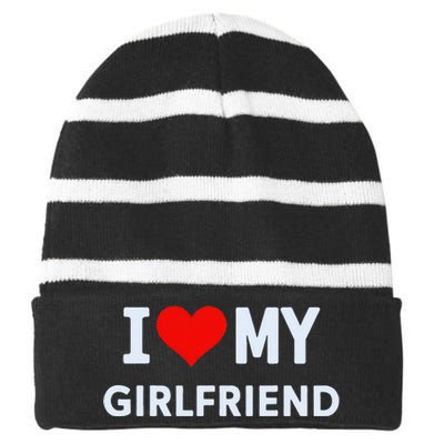 I Love My Hot Girlfriend I Heart My Hot Girlfriend Gf Couple Striped Beanie with Solid Band