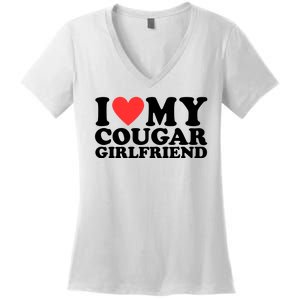 I Love My Cougar Girlfriend Funny Women's V-Neck T-Shirt