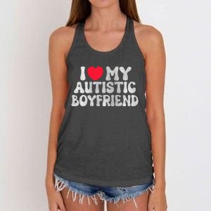 I Love My Autistic Boyfriend I Heart My Bf Girlfriend Women's Knotted Racerback Tank