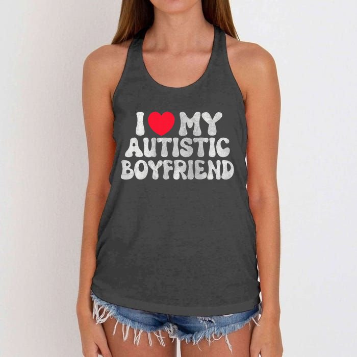 I Love My Autistic Boyfriend I Heart My Bf Girlfriend Women's Knotted Racerback Tank