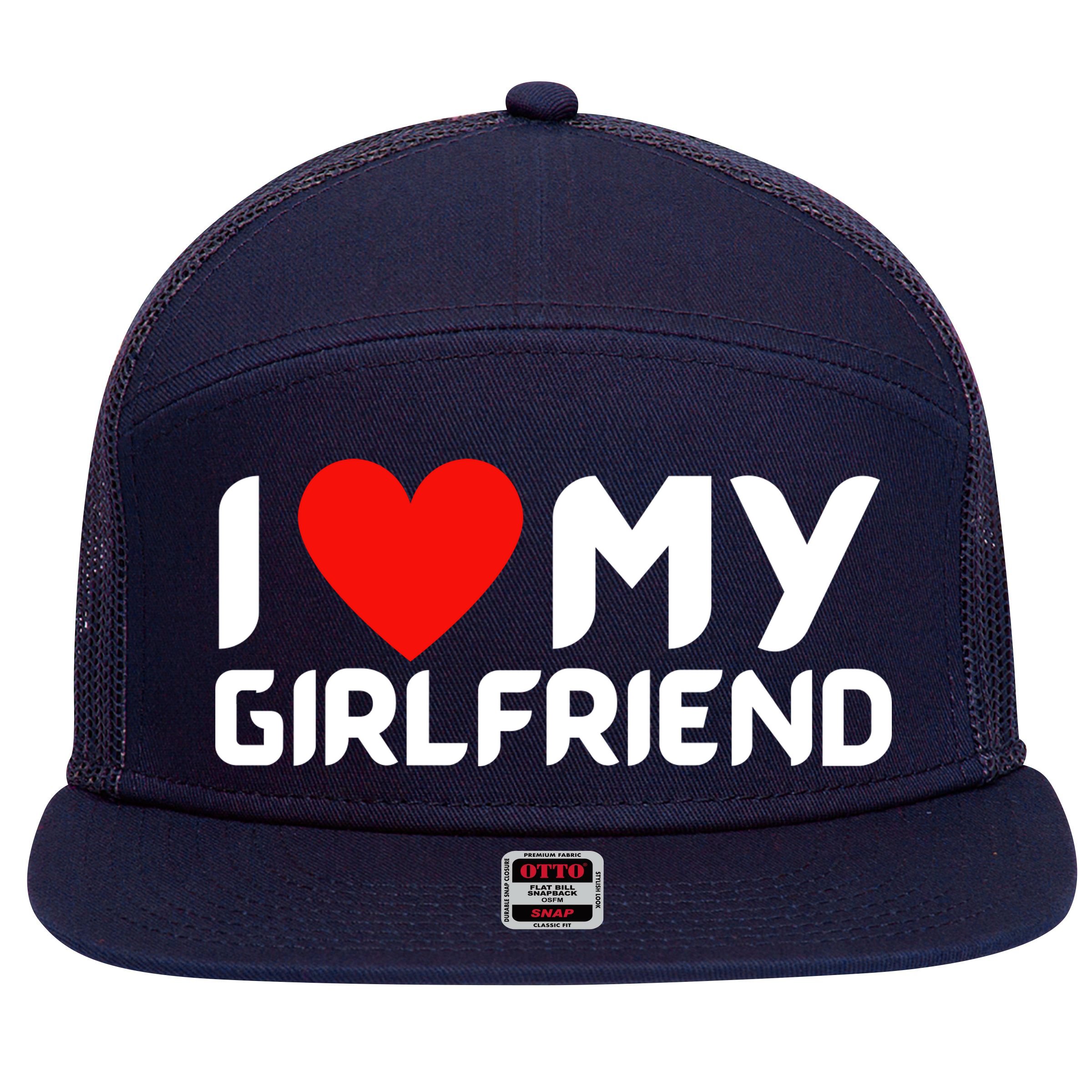 I Love My GF Girlfriend Heart 7 Panel Mesh Trucker Snapback Hat