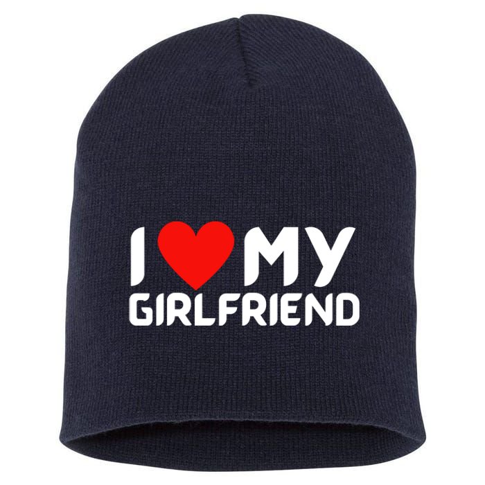 I Love My GF Girlfriend Heart Short Acrylic Beanie