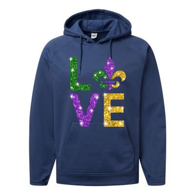 I Love Mardi Gras Mardi Gras Gift Gift Performance Fleece Hoodie