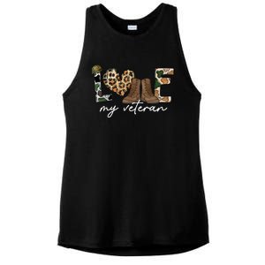 I Love My Veteran Camouflage Usa Flag Military Ladies PosiCharge Tri-Blend Wicking Tank