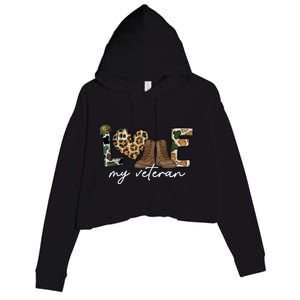 I Love My Veteran Camouflage Usa Flag Military Crop Fleece Hoodie