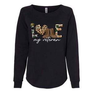 I Love My Veteran Camouflage Usa Flag Military Womens California Wash Sweatshirt