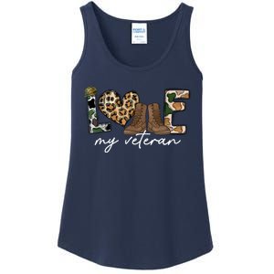 I Love My Veteran Camouflage Usa Flag Military Ladies Essential Tank