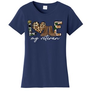 I Love My Veteran Camouflage Usa Flag Military Women's T-Shirt