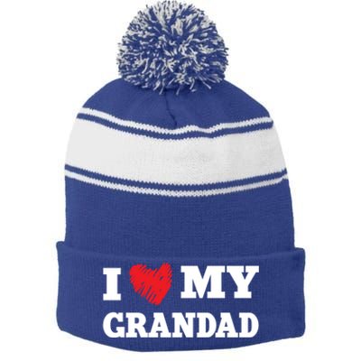 I Love My Grandad Favorite Family Member Valentines Gift Stripe Pom Pom Beanie