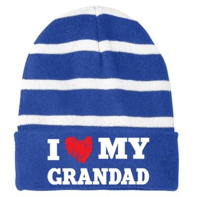 I Love My Grandad Favorite Family Member Valentines Gift Striped Beanie with Solid Band