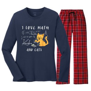 I Love Math And Cats Math Student Mathematician Math Teacher Women's Long Sleeve Flannel Pajama Set 