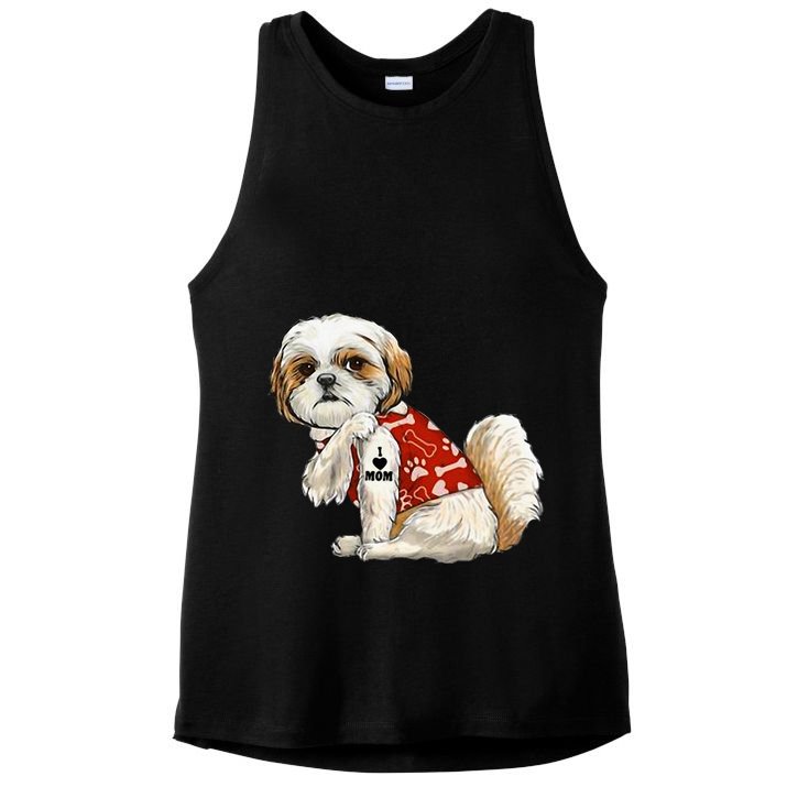 I Love Mom Tattoo Shih Tzu Mom Funny MotherS Day Gift Ladies PosiCharge Tri-Blend Wicking Tank