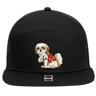 I Love Mom Tattoo Shih Tzu Mom Funny MotherS Day Gift 7 Panel Mesh Trucker Snapback Hat
