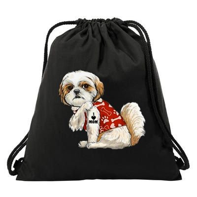 I Love Mom Tattoo Shih Tzu Mom Funny MotherS Day Gift Drawstring Bag