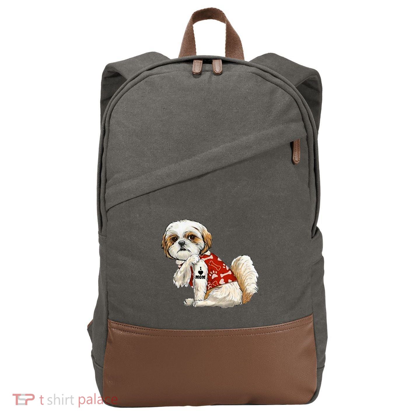 I Love Mom Tattoo Shih Tzu Mom Funny MotherS Day Gift Cotton Canvas Backpack